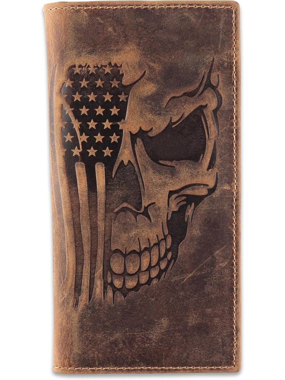 Vintage Genuine Leather RFID Bifold Wallet for Men - Brown Skull Design
